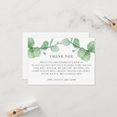 Carte Eau-couleur eucalyptus. Mariage de verdure merci (Devant/Arrière en situation)