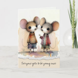 Carte Eau de naissance vieillissante aquarelle Souris
