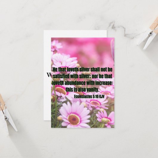 Carte Ecclesiastes 5:10 Bible Verse Pic Flat Salutation (Devant/Arrière en situation)