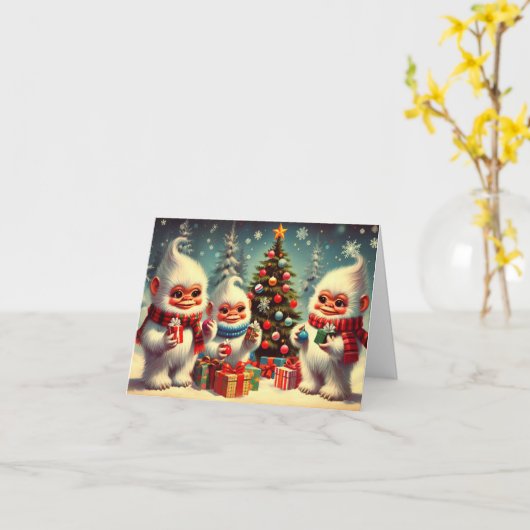 Carte Échange de cadeaux Yeti  (Fleur jaune)