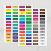 Carte Échantillons de couleurs en code CMYK et hexadécim (Devant / Derrière)
