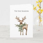 Carte Écharpe de Noël verte crème cerf marron rustique (Fleur jaune)