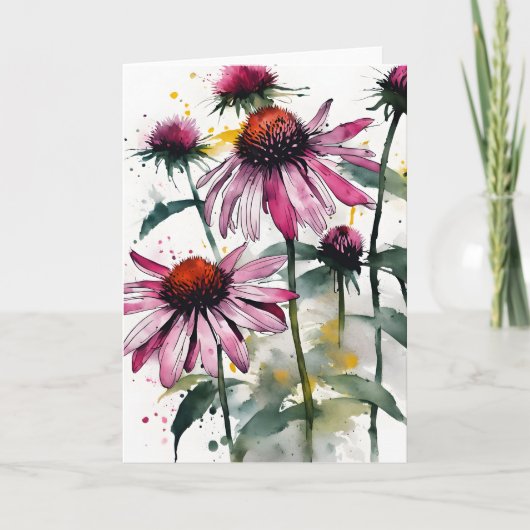 Carte Echinacea - Fleurs aquarelles (Devant)