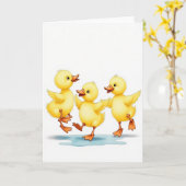 Carte Éclaboussure Trois Petits Poulets Mignons (Fleur jaune)