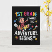 Carte École d'aventure de 1ère année Enseignant Garçons (Fleur jaune)