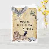 Carte École de sorciers magicien sorcière hibou Annivers (Fleur jaune)