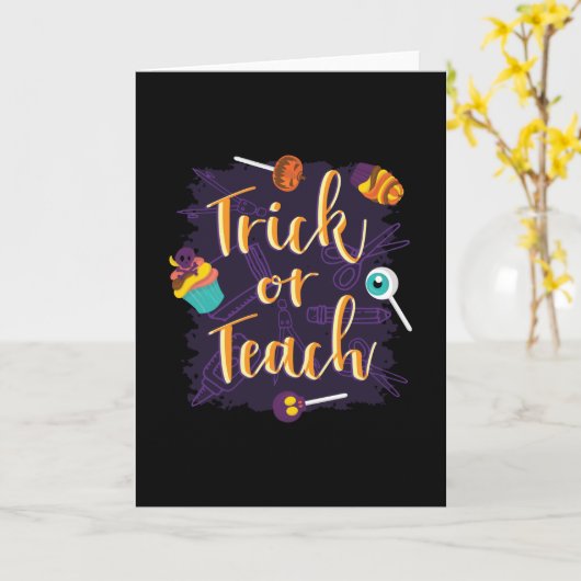 Carte Ecole d'Halloween Trick ou Teach (Fleur jaune)