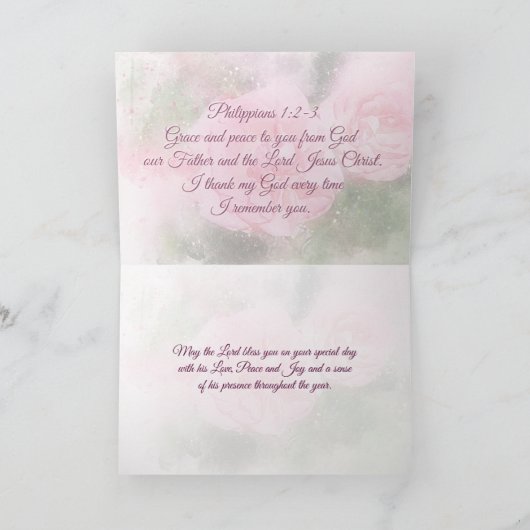 Carte Écriture d'anniversaire grâce et paix pour vous (Intérieur)