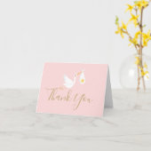 Carte Écriture dorée Merci Cigogne Fille Rose Bébé (Fleur jaune)