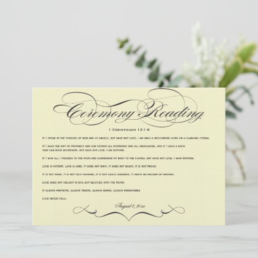 Carte Écriture Élégante Lecture de cérémonie de mariage (Debout devant)