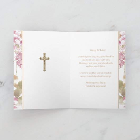 Carte Écriture florale rose d'anniversaire chrétienne (Intérieur)