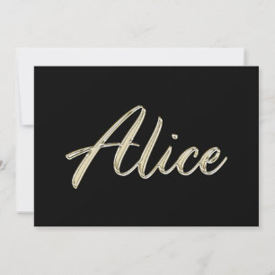 Carte écriture manuscrite Alice or blanc
