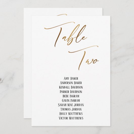 Carte Écriture manuscrite Or Tableau Deux Sièges (Devant / Derrière)