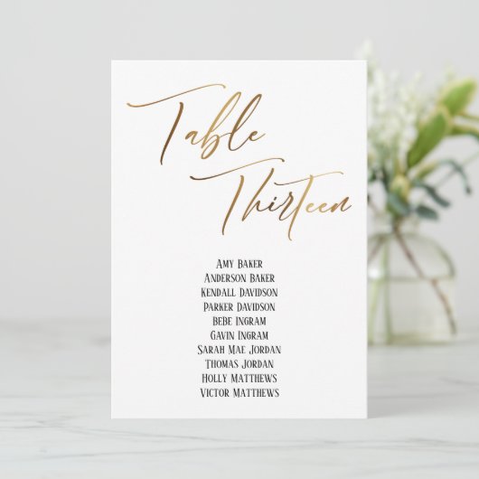 Carte Écriture manuscrite Or Tableau Treize Sièges (Debout devant)