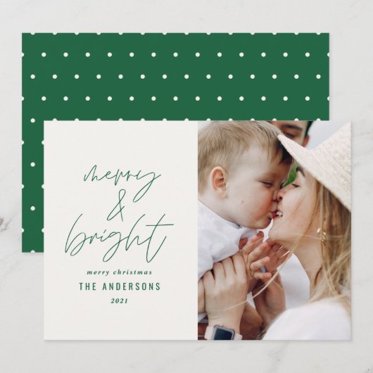 Carte Écriture moderne 1 photo joyeux & Noël lumineux (Devant / Derrière)