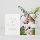 Carte Écriture moderne 2 photo bleu poussiéreux Noël (Debout devant)