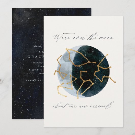 Carte Écriture moderne aquarelle étoile lune céleste (Devant / Derrière)