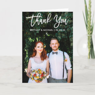 Carte Écriture Moderne au Pinceau Mariage Photo Merci W