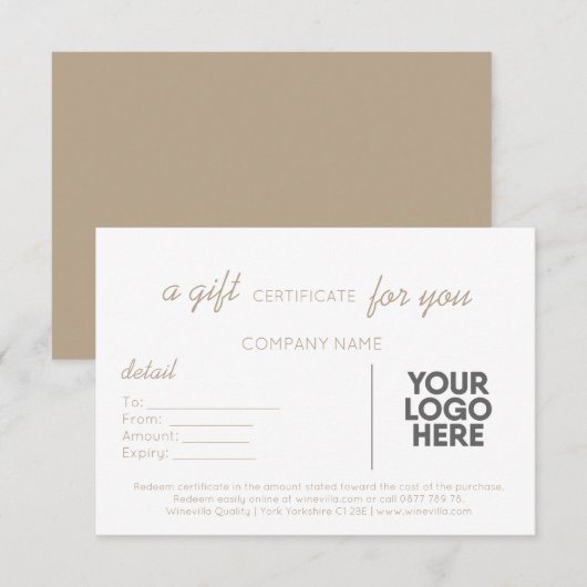 Carte Écriture Simple Taupe Cadeau Professionnel Avec Lo (Devant / Derrière)