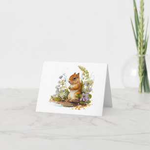 Carte Écureuil aux fleurs blanches et violettes BLANC