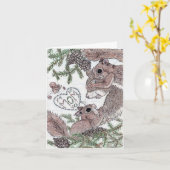 Carte Écureuil avec bébés (Fleur jaune)