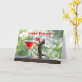 Carte Écureuil buvant un cocktail à l'heure heureuse (Fleur jaune)