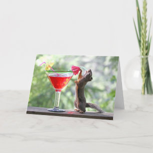Carte Écureuil buvant un cocktail à l'heure heureuse