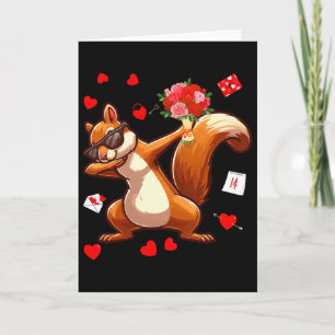 Carte Écureuil Dabbing tenant des fleurs Saint-Valentin 