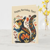 Carte Écureuil d'art populaire modifiable (Fleur jaune)