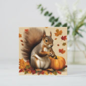 Carte Écureuil d'automne avec Citrouille et Feuille en c (Debout devant)