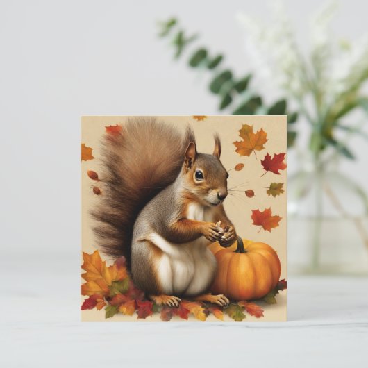 Carte Écureuil d'automne avec Citrouille et Feuille en c (Debout devant)