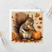 Carte Écureuil d'automne avec Citrouille et Feuille en c (Devant/Arrière en situation)