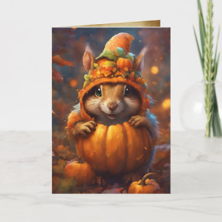 Carte Écureuil de citrouille d'automne, Happy Halloween