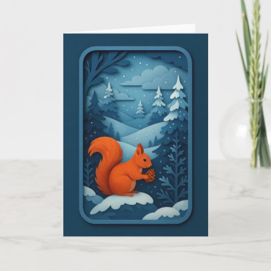Carte Écureuil d'Hiver avec Cône de Pin (Devant)