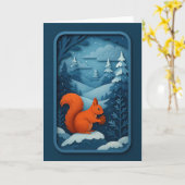 Carte Écureuil d'Hiver avec Cône de Pin (Fleur jaune)