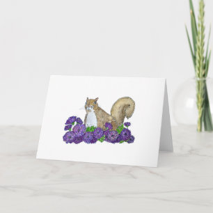 Carte Écureuil en fleurs violettes