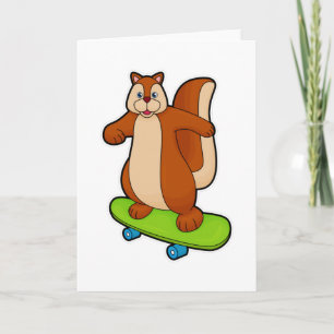 Carte Écureuil en skateur avec planche à roulettes