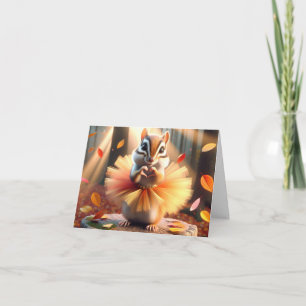 Carte Écureuil en tutu sur une souche d'arbre