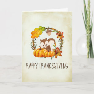 Carte Écureuil et Citrouille Russe Wreath Thanksgiving