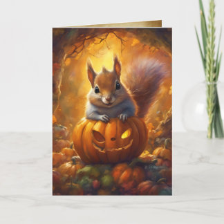 Carte Écureuil Jack-O-Lantern, Joyeux Halloween mignon