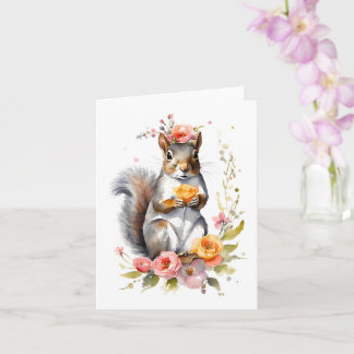 Carte Écureuil mignon aux fleurs Blank Greeting