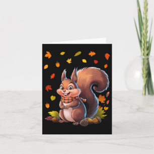 Carte Écureuil mignon Avec Feuilles Automnes Remerciemen