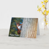 Carte Écureuil rouge sur arbre, Joyeux Pâques (Fleur jaune)