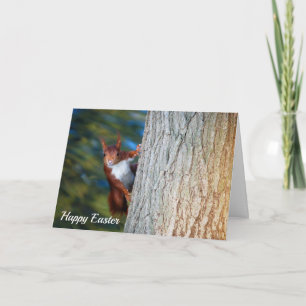 Carte Écureuil rouge sur arbre, Joyeux Pâques