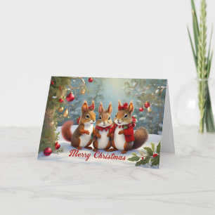 Carte Écureuils de Noël Fantaisie Délice 