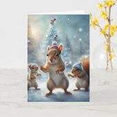 Carte Écureuils jouant dans la neige Noël (Fleur jaune)