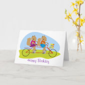 Carte Écureuils sur un anniversaire tandem de vélo (Fleur jaune)
