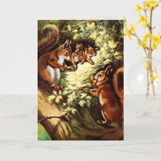 Carte Écureuils vintages (Fleur jaune)