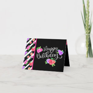 Carte Edgy Rose & Stripes Modernes Joyeux anniversaire