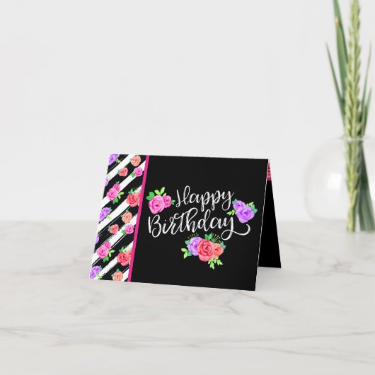 Carte Edgy Rose & Stripes Modernes Joyeux anniversaire (Devant)